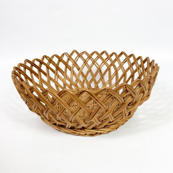 Woven Wicker Rattan Basket Bowl MCM Farmhouse